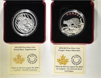 (2) $20 SILVER PROOF CANADIAN COINS W/COA: