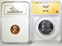 LOT OF 2 GRADED PROOF COINS: