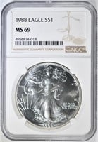 1988 AMERICAN SILVER EAGLE NGC MS-69