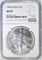 1993 AMERICAN SILVER EAGLE NGC MS-69