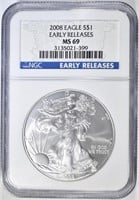 2008 SILVER EAGLE NGC MS-69 EARLY RELEASES