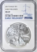 2017 SILVER EAGLE NGC MS-69 EARLY RELEASES