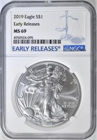 2019 SILVER EAGLE NGC MS-69 EARLY RELEASES