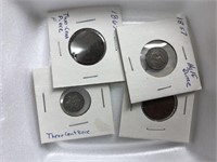 4 Type Coins Silver 3 Cent, etc.