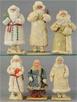 FOUR FATHER FROST AND TWO PEASANT GIRL FIGURES