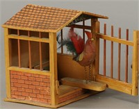 WOODEN ROOSTER IN CAGE TOY