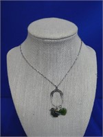 STERLING SILVER NECKLACE WITH JADE HEART & DUCK