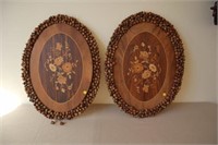 PAIR OF INLAID WOODEN PANELS: