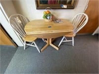 Drop Leaf Round Top Wooden Table w/2 Chairs