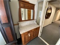 Sideboard w/Marble Top Carved Doors & Mirror