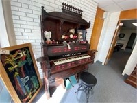 ESTEY Organ Co Ornate Carved Organ w/Round Bench