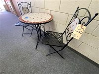 Small Patio Table w/2 Metal Chairs & Framed Wall