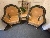 2-Wicker Chairs w/Center Table 3-Wall Art & Topiar