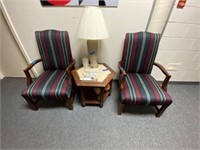 2 wood side chairs, end table & lamp
