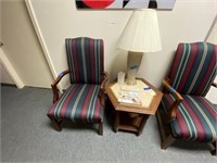 2 wood side chairs, end table & lamp