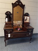 Small Vintage Wood Dresser w/Mirror 73"H