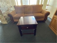 Upholstered Couch approx 7ft w/Small Table