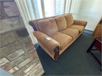 Upholstered Couch approx 7ft w/Small Table