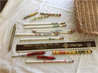 Bullet pencils, ruler, pocket screwdrivers
