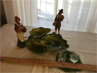 Pilgrim statues, chip/dip platter 2 candle holders