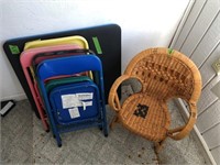 Child's Folding Table & 4 Chairs & Wicker Chair