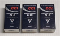3 Boxes CCI 22 Long Hollow Point Cartridges 150