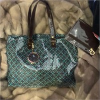 TORY BURCH Blue and Grey/Brown Clear Tote Bag