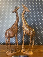 Pair VTG Wood Hand Carved in Kenya Giraffes