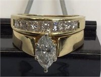 14k Marquise Cut Diamond Bridal Set with Round