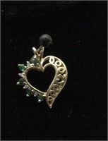 14k heart pendent with emeralds and diamonds