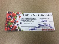 $50 Gift Certificate to Total Stop Food Store in