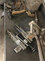 Contents of a table, clamps, fence stretchers