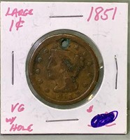 1851 US Large Cent Holed
