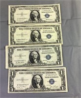 (4) 1935 Silver certificate one dollar notes