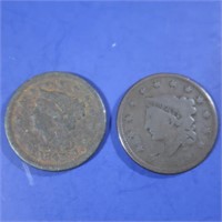 1836, 1845 Large Cent Pieces