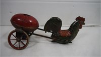 Antique Metal Rooster Pulling Egg Cart(wind-up not