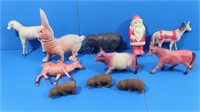 Vintage Plastic Toys-Santa,Horse,Farm Animals&more