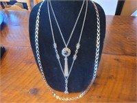 3 Silver Costume Necklaces Black Stone Style Bling