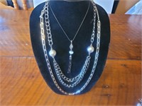 3 Silver Costume Necklaces
