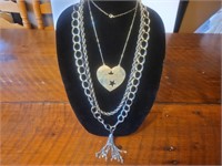 3 Silver Costume Jewelery Necklaces Heart-Star +