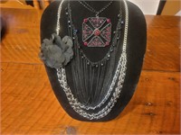 3 Black -Silver Costume Jewelery Necklaces Red