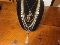 5 Gold Costume Jewelery Necklaces Multi-Pendant +