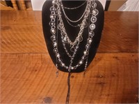4 Black- Silver Costume Jewelery Necklaces Crystal