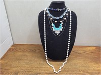 6 Blue -Silver-White Costume Necklaces #Bead needs
