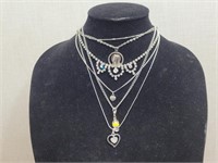 6 Various Silver Styled Costume Necklaces