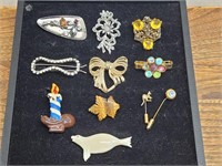 11 Various Vintage Costume Broches