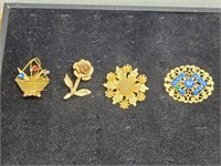 Vintage 4 Gold Styled Costume Broches