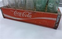 Wooden Coke Crate w/assorted pop bottles