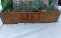 MEI Wooden Pop Crate w/assorted pop bottles