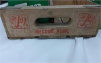 7-Up Wooden Pop Crate, McCook NE w/assorted bottle